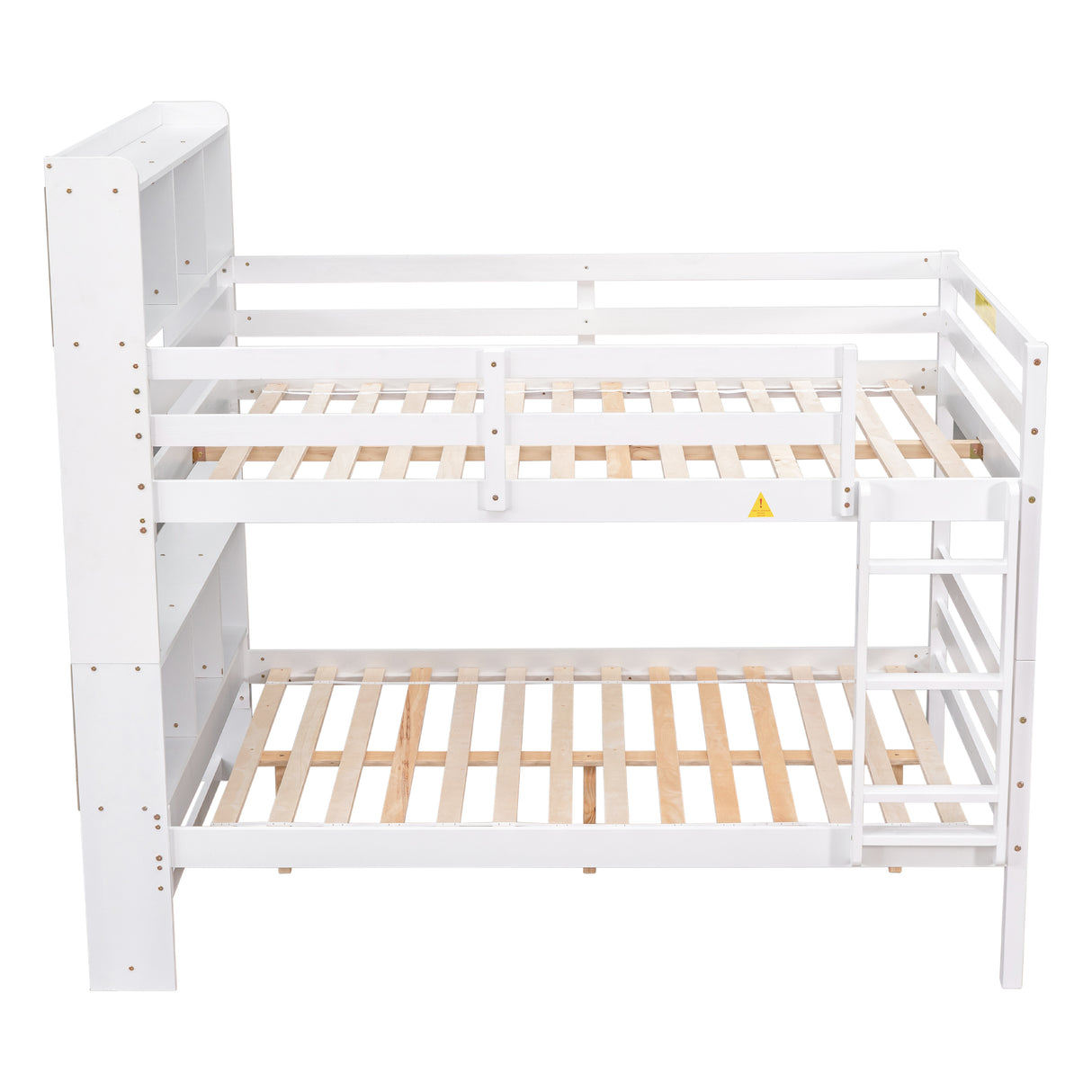 Full Over Full Bunk Beds with Bookcase Headboard, Solid Wood Bed Frame with Safety Rail and Ladder, Kids/Teens Bedroom, Guest Room Furniture, Can Be converted into 2 Beds, White - Home Elegance USA