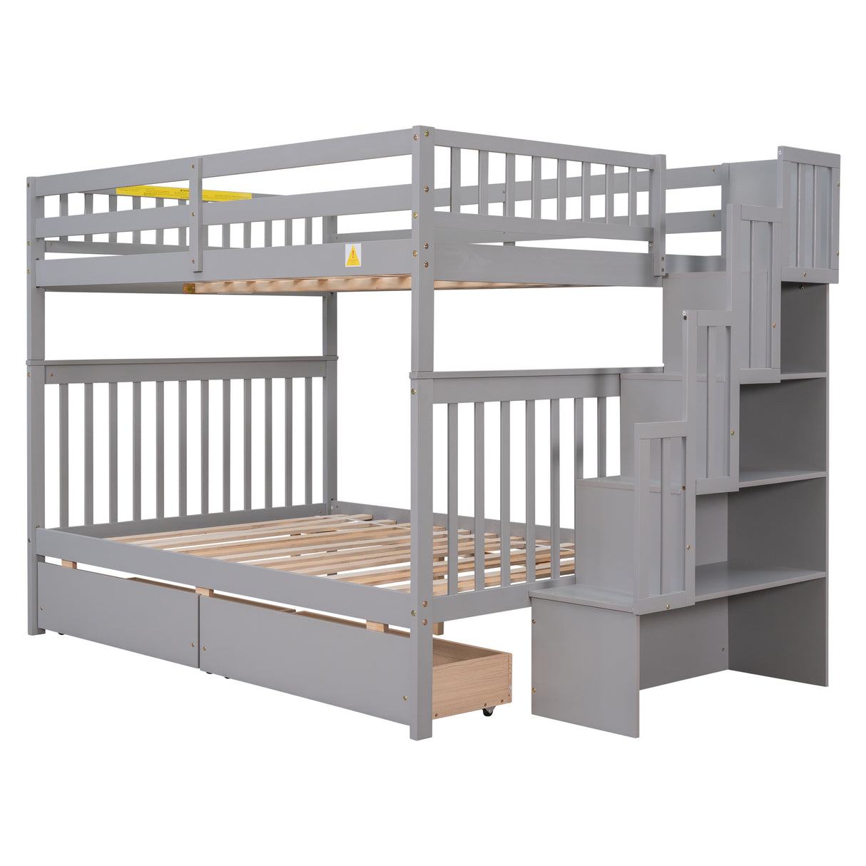 Full Over Full Bunk Bed with 2 Drawers and Staircases, Convertible into 2 Beds, the Bunk Bed with Staircase and Safety Rails for Kids, Teens, Adults, Grey - Home Elegance USA