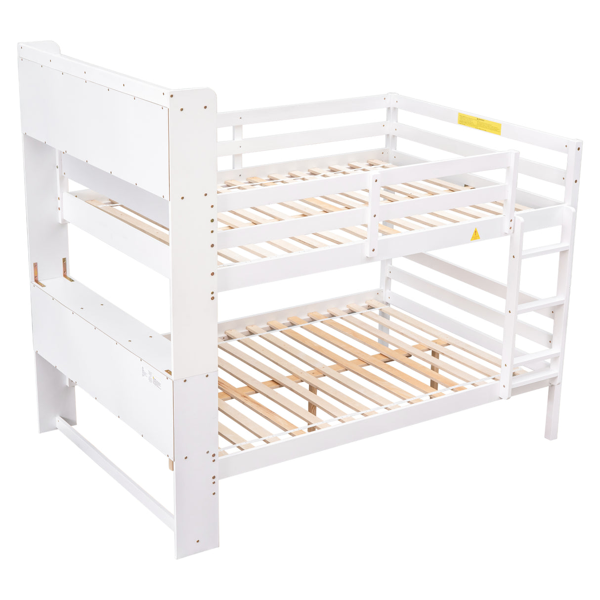 Full Over Full Bunk Beds with Bookcase Headboard, Solid Wood Bed Frame with Safety Rail and Ladder, Kids/Teens Bedroom, Guest Room Furniture, Can Be converted into 2 Beds, White - Home Elegance USA