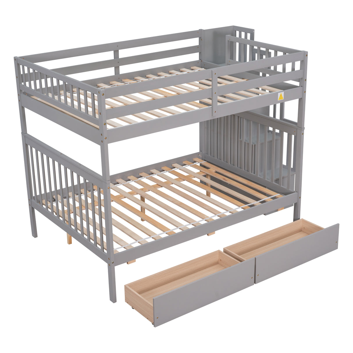 Full Over Full Bunk Bed with 2 Drawers and Staircases, Convertible into 2 Beds, the Bunk Bed with Staircase and Safety Rails for Kids, Teens, Adults, Grey - Home Elegance USA