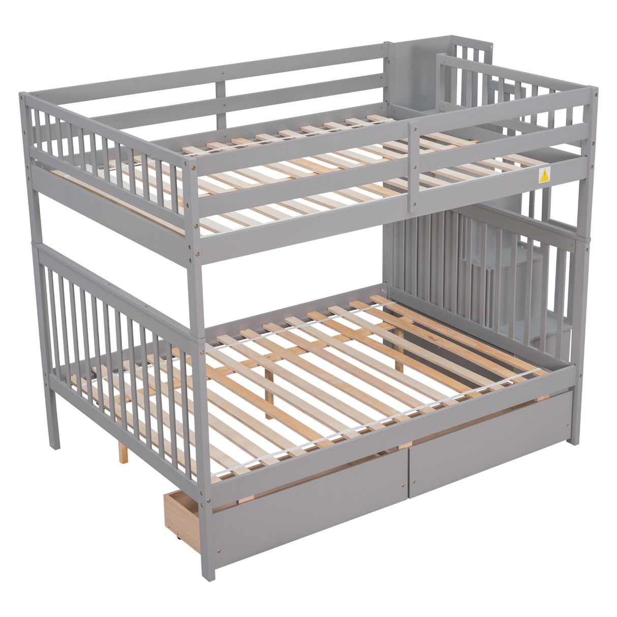 Full Over Full Bunk Bed with 2 Drawers and Staircases, Convertible into 2 Beds, the Bunk Bed with Staircase and Safety Rails for Kids, Teens, Adults, Grey - Home Elegance USA