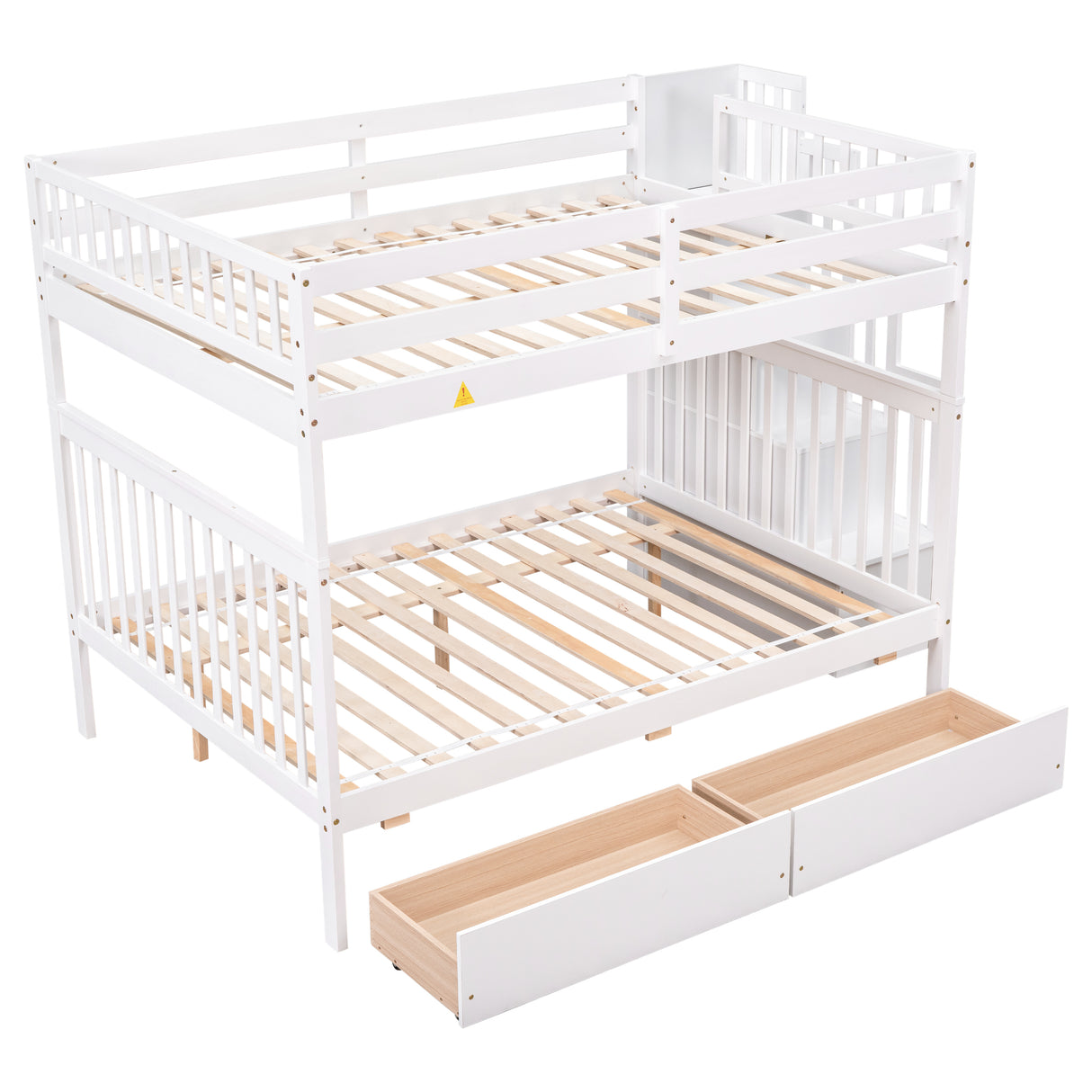 Full Over Full Bunk Bed with 2 Drawers and Staircases, Convertible into 2 Beds, the Bunk Bed with Staircase and Safety Rails for Kids, Teens, Adults, White - Home Elegance USA