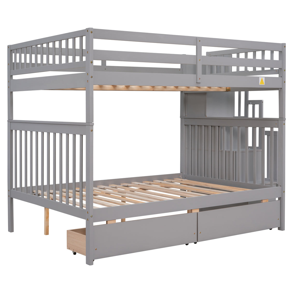 Full Over Full Bunk Bed with 2 Drawers and Staircases, Convertible into 2 Beds, the Bunk Bed with Staircase and Safety Rails for Kids, Teens, Adults, Grey - Home Elegance USA