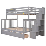 Twin Over Full Bunk Bed with 2 Drawers and Staircases, Convertible into 2 Beds, the Bunk Bed with Staircase and Safety Rails for Kids, Teens, Adults, Grey - Home Elegance USA