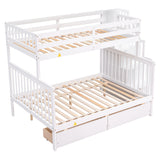 Twin Over Full Bunk Bed with 2 Drawers and Staircases, Convertible into 2 Beds, the Bunk Bed with Staircase and Safety Rails for Kids, Teens, Adults, White - Home Elegance USA