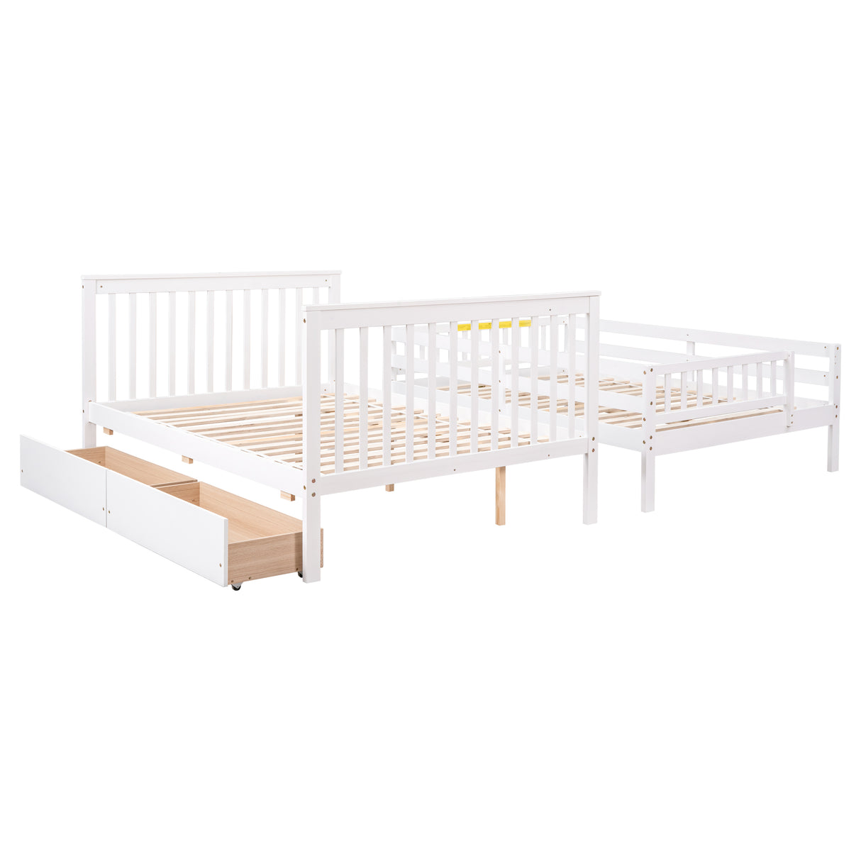 Full Over Full Bunk Bed with 2 Drawers and Staircases, Convertible into 2 Beds, the Bunk Bed with Staircase and Safety Rails for Kids, Teens, Adults, White - Home Elegance USA