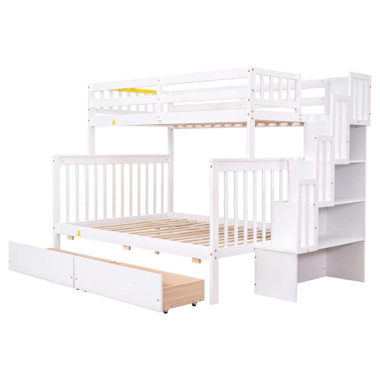 Twin Over Full Bunk Bed with 2 Drawers and Staircases, Convertible into 2 Beds, the Bunk Bed with Staircase and Safety Rails for Kids, Teens, Adults, White Home Elegance USA