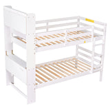 Twin Over Twin Bunk Beds with Bookcase Headboard, Solid Wood Bed Frame with Safety Rail and Ladder, Kids/Teens Bedroom, Guest Room Furniture, Can Be converted into 2 Beds, White - Home Elegance USA