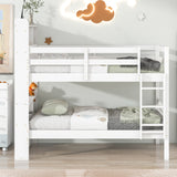 Twin Over Twin Bunk Beds with Bookcase Headboard, Solid Wood Bed Frame with Safety Rail and Ladder, Kids/Teens Bedroom, Guest Room Furniture, Can Be converted into 2 Beds, White - Home Elegance USA