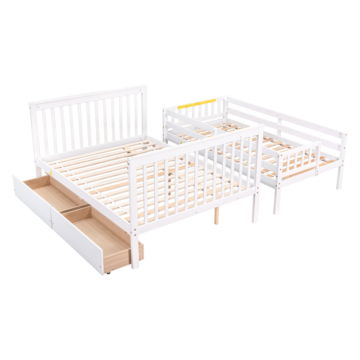 Twin Over Full Bunk Bed with 2 Drawers and Staircases, Convertible into 2 Beds, the Bunk Bed with Staircase and Safety Rails for Kids, Teens, Adults, White Home Elegance USA