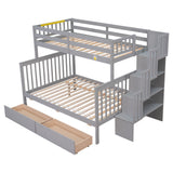 Twin Over Full Bunk Bed with 2 Drawers and Staircases, Convertible into 2 Beds, the Bunk Bed with Staircase and Safety Rails for Kids, Teens, Adults, Grey - Home Elegance USA