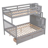 Twin Over Full Bunk Bed with 2 Drawers and Staircases, Convertible into 2 Beds, the Bunk Bed with Staircase and Safety Rails for Kids, Teens, Adults, Grey - Home Elegance USA