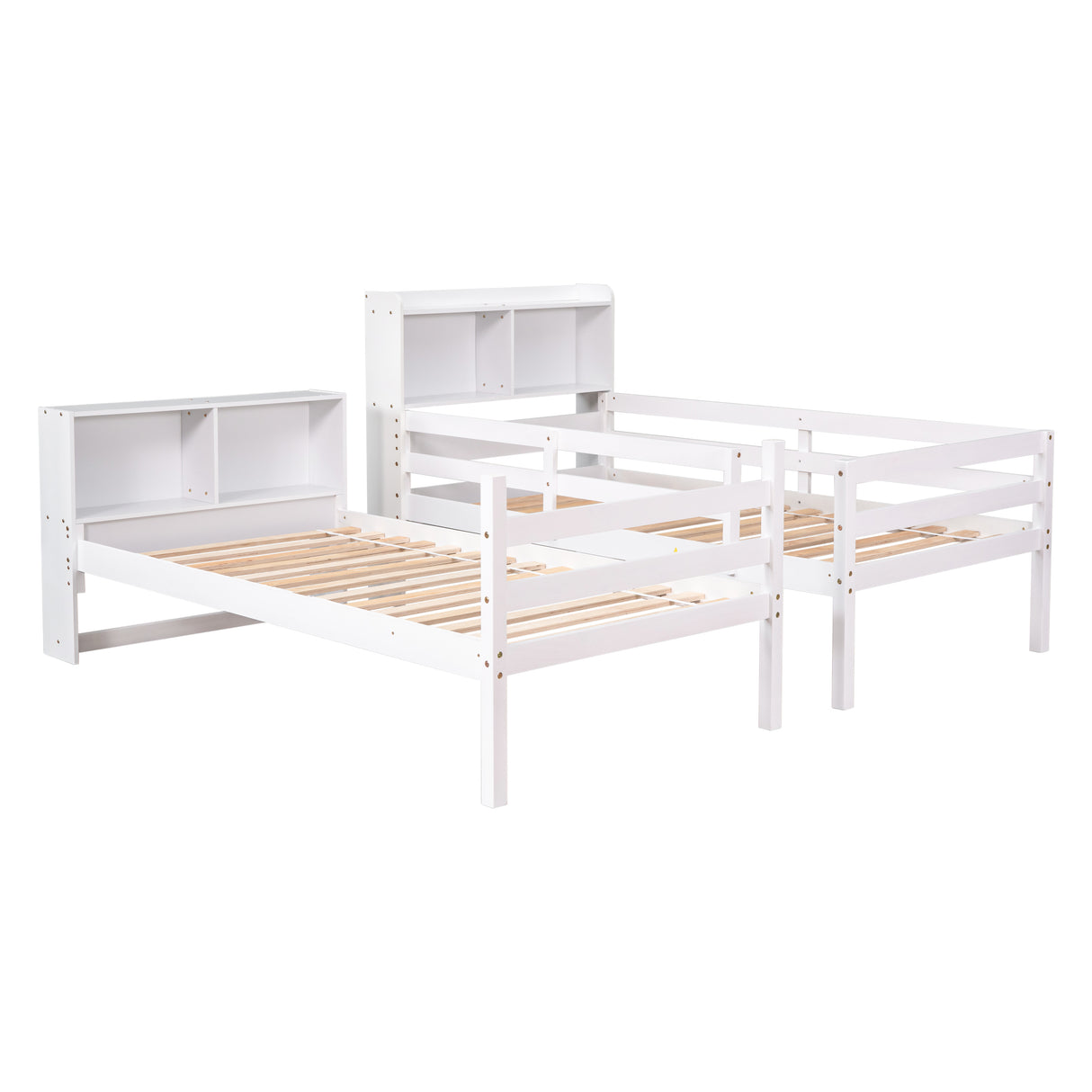 Twin Over Twin Bunk Beds with Bookcase Headboard, Solid Wood Bed Frame with Safety Rail and Ladder, Kids/Teens Bedroom, Guest Room Furniture, Can Be converted into 2 Beds, White - Home Elegance USA