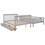 Full Over Full Bunk Bed with 2 Drawers and Staircases, Convertible into 2 Beds, the Bunk Bed with Staircase and Safety Rails for Kids, Teens, Adults, Grey - Home Elegance USA