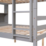 Full Over Full Bunk Beds with Bookcase Headboard, Solid Wood Bed Frame with Safety Rail and Ladder, Kids/Teens Bedroom, Guest Room Furniture, Can Be converted into 2 Beds, Grey - Home Elegance USA