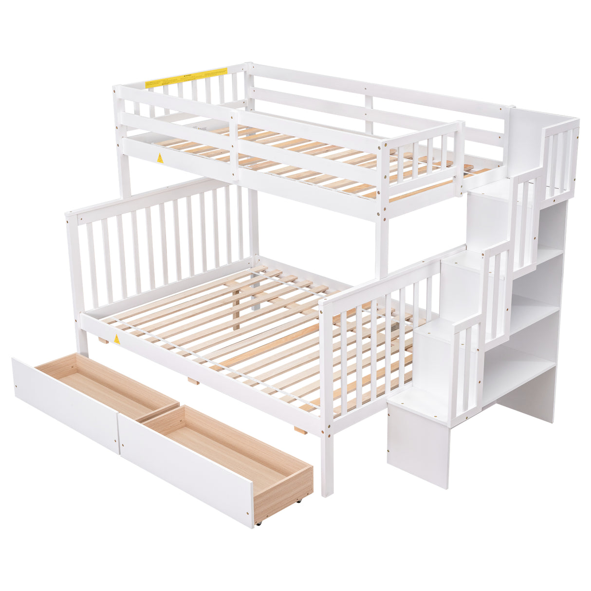 Twin Over Full Bunk Bed with 2 Drawers and Staircases, Convertible into 2 Beds, the Bunk Bed with Staircase and Safety Rails for Kids, Teens, Adults, White - Home Elegance USA