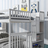 Full Over Full Bunk Bed with 2 Drawers and Staircases, Convertible into 2 Beds, the Bunk Bed with Staircase and Safety Rails for Kids, Teens, Adults, White - Home Elegance USA