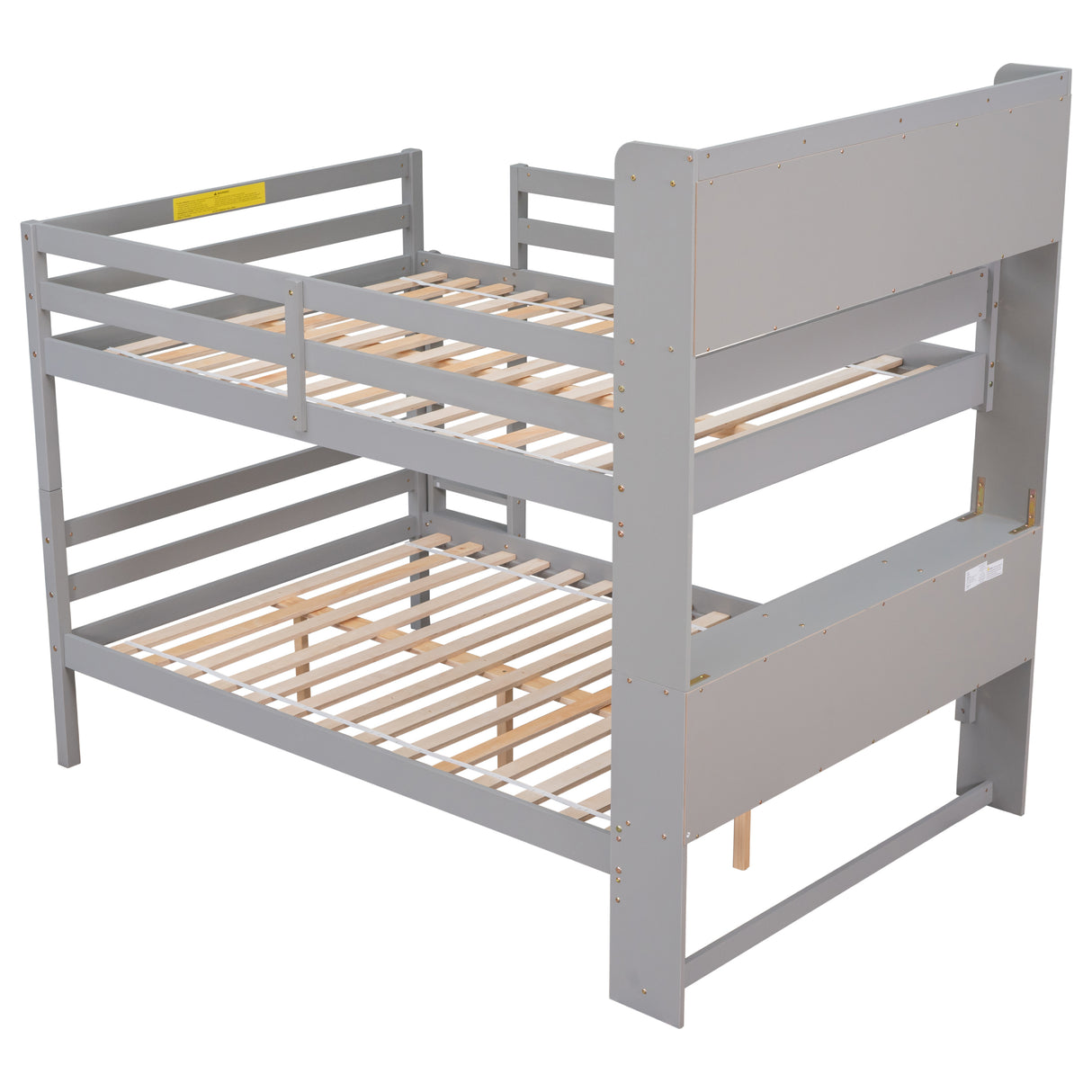 Full Over Full Bunk Beds with Bookcase Headboard, Solid Wood Bed Frame with Safety Rail and Ladder, Kids/Teens Bedroom, Guest Room Furniture, Can Be converted into 2 Beds, Grey - Home Elegance USA