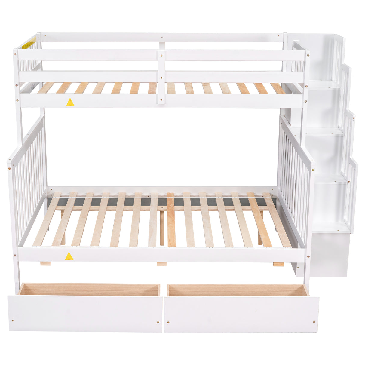 Twin Over Full Bunk Bed with 2 Drawers and Staircases, Convertible into 2 Beds, the Bunk Bed with Staircase and Safety Rails for Kids, Teens, Adults, White - Home Elegance USA