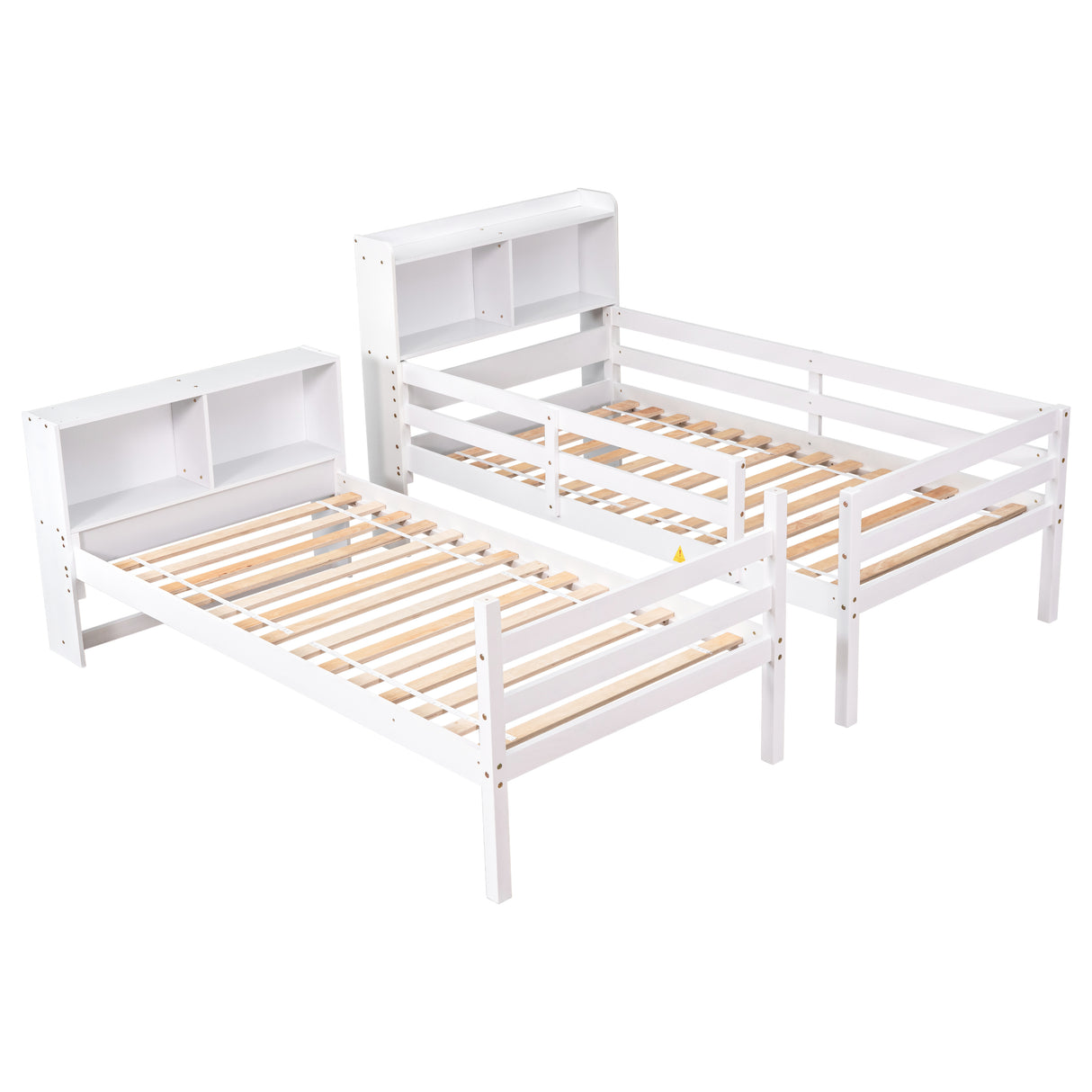 Twin Over Twin Bunk Beds with Bookcase Headboard, Solid Wood Bed Frame with Safety Rail and Ladder, Kids/Teens Bedroom, Guest Room Furniture, Can Be converted into 2 Beds, White - Home Elegance USA