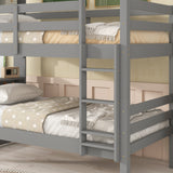 Twin Over Twin Bunk Beds with Bookcase Headboard, Solid Wood Bed Frame with Safety Rail and Ladder, Kids/Teens Bedroom, Guest Room Furniture, Can Be converted into 2 Beds, Grey - Home Elegance USA