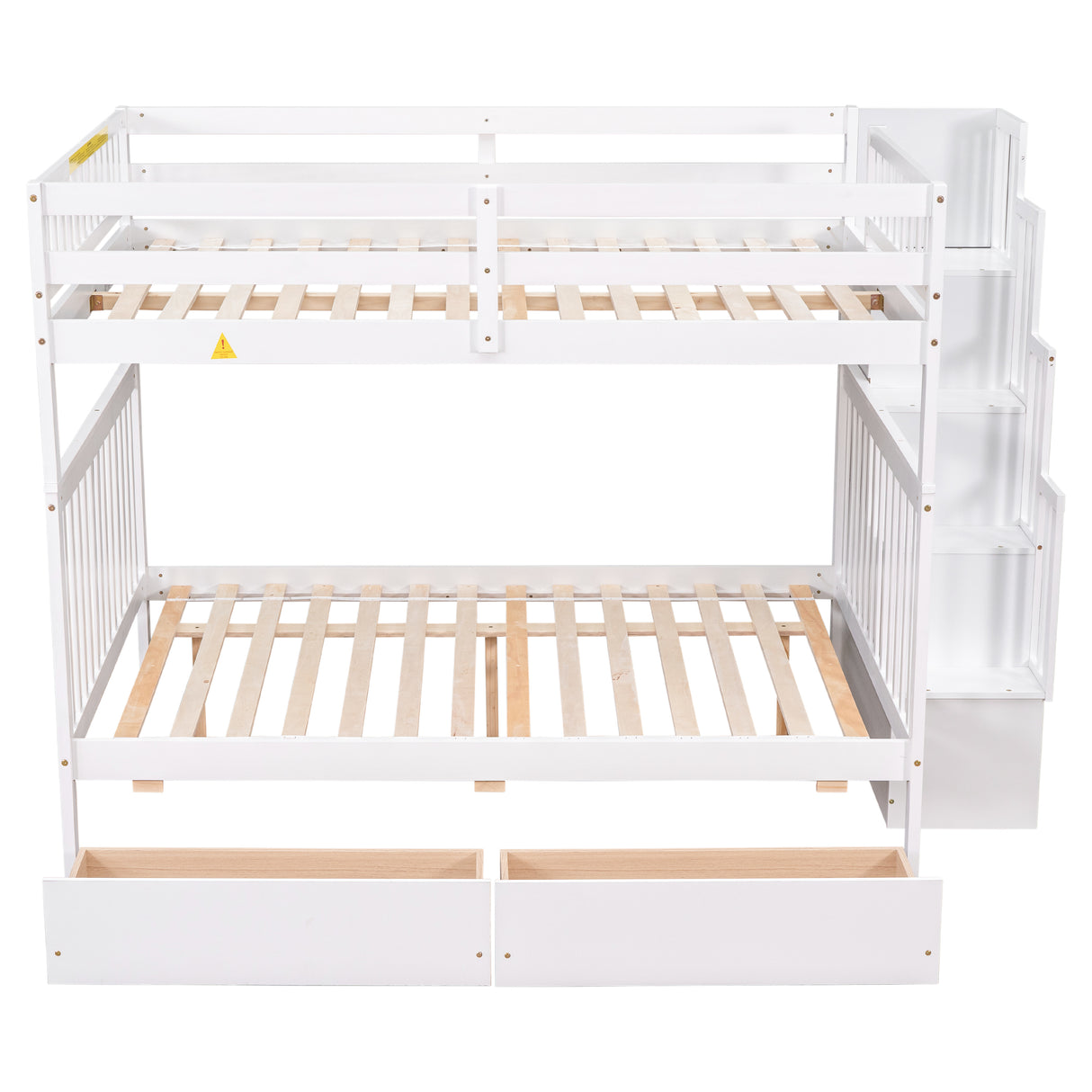 Full Over Full Bunk Bed with 2 Drawers and Staircases, Convertible into 2 Beds, the Bunk Bed with Staircase and Safety Rails for Kids, Teens, Adults, White - Home Elegance USA