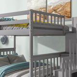 Full Over Full Bunk Bed with 2 Drawers and Staircases, Convertible into 2 Beds, the Bunk Bed with Staircase and Safety Rails for Kids, Teens, Adults, Grey - Home Elegance USA