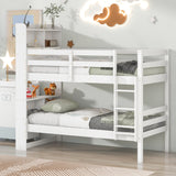 Twin Over Twin Bunk Beds with Bookcase Headboard, Solid Wood Bed Frame with Safety Rail and Ladder, Kids/Teens Bedroom, Guest Room Furniture, Can Be converted into 2 Beds, White - Home Elegance USA