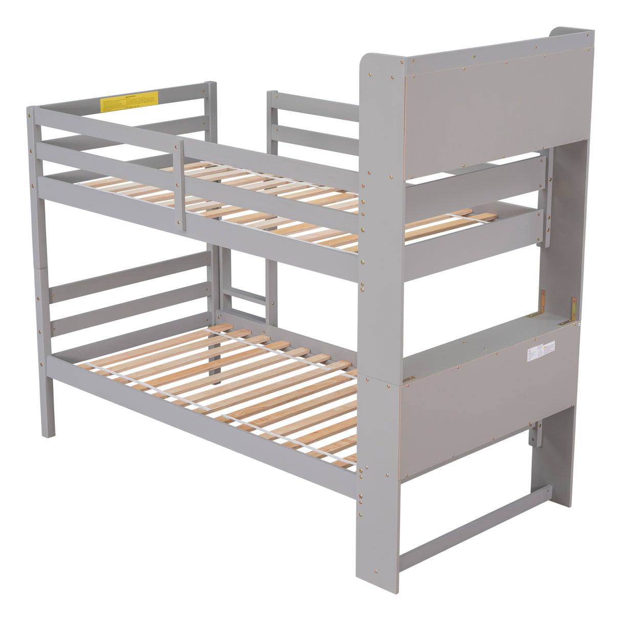 Twin Over Twin Bunk Beds with Bookcase Headboard, Solid Wood Bed Frame with Safety Rail and Ladder, Kids/Teens Bedroom, Guest Room Furniture, Can Be converted into 2 Beds, Grey - Home Elegance USA