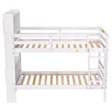 Twin Over Twin Bunk Beds with Bookcase Headboard, Solid Wood Bed Frame with Safety Rail and Ladder, Kids/Teens Bedroom, Guest Room Furniture, Can Be converted into 2 Beds, White - Home Elegance USA