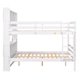 Full Over Full Bunk Beds with Bookcase Headboard, Solid Wood Bed Frame with Safety Rail and Ladder, Kids/Teens Bedroom, Guest Room Furniture, Can Be converted into 2 Beds, White - Home Elegance USA