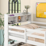 Full Over Full Bunk Beds with Bookcase Headboard, Solid Wood Bed Frame with Safety Rail and Ladder, Kids/Teens Bedroom, Guest Room Furniture, Can Be converted into 2 Beds, White - Home Elegance USA