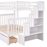 Twin Over Full Bunk Bed with 2 Drawers and Staircases, Convertible into 2 Beds, the Bunk Bed with Staircase and Safety Rails for Kids, Teens, Adults, White - Home Elegance USA