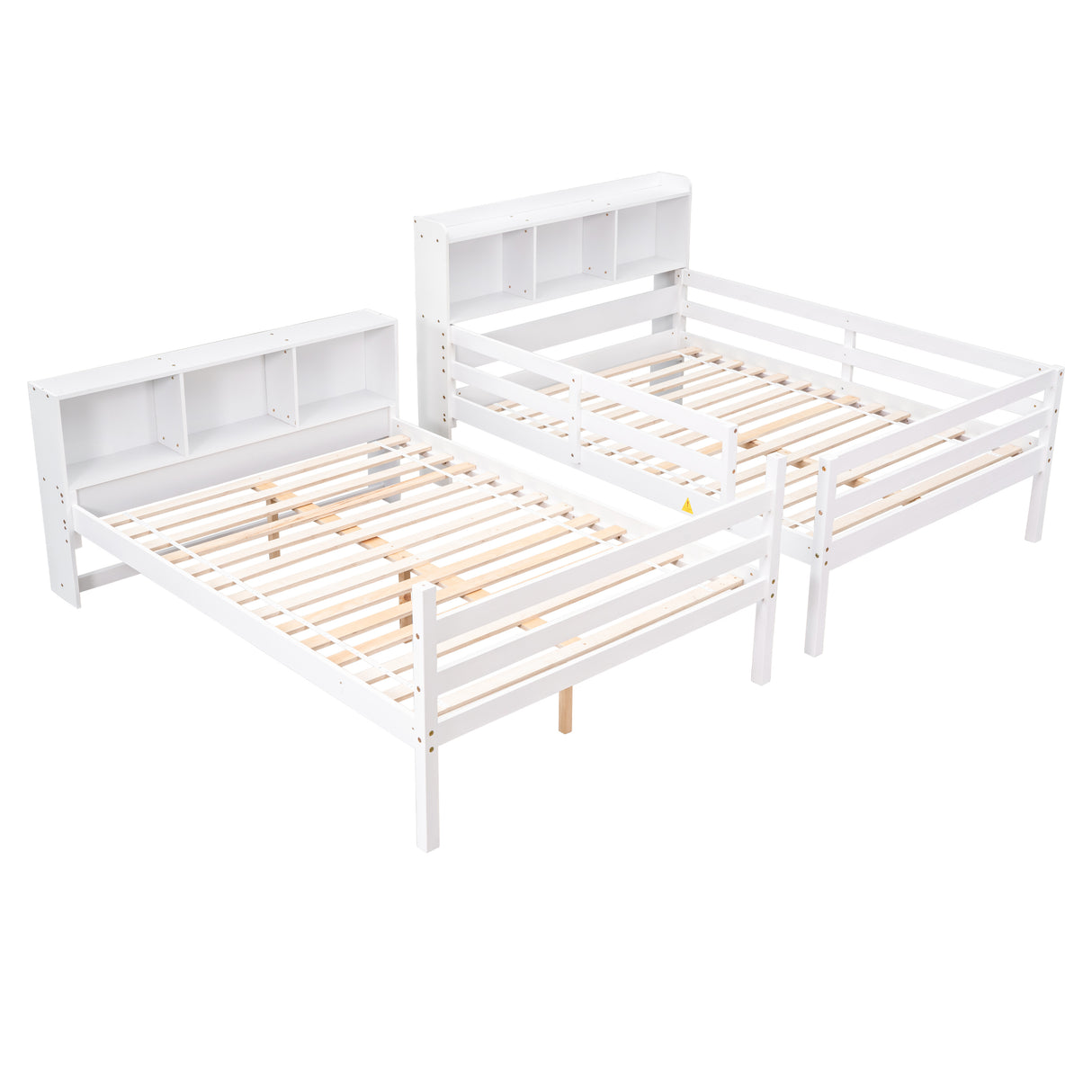 Full Over Full Bunk Beds with Bookcase Headboard, Solid Wood Bed Frame with Safety Rail and Ladder, Kids/Teens Bedroom, Guest Room Furniture, Can Be converted into 2 Beds, White - Home Elegance USA