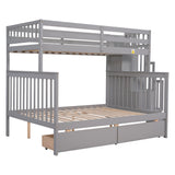 Twin Over Full Bunk Bed with 2 Drawers and Staircases, Convertible into 2 Beds, the Bunk Bed with Staircase and Safety Rails for Kids, Teens, Adults, Grey - Home Elegance USA