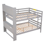 Full Over Full Bunk Beds with Bookcase Headboard, Solid Wood Bed Frame with Safety Rail and Ladder, Kids/Teens Bedroom, Guest Room Furniture, Can Be converted into 2 Beds, Grey - Home Elegance USA