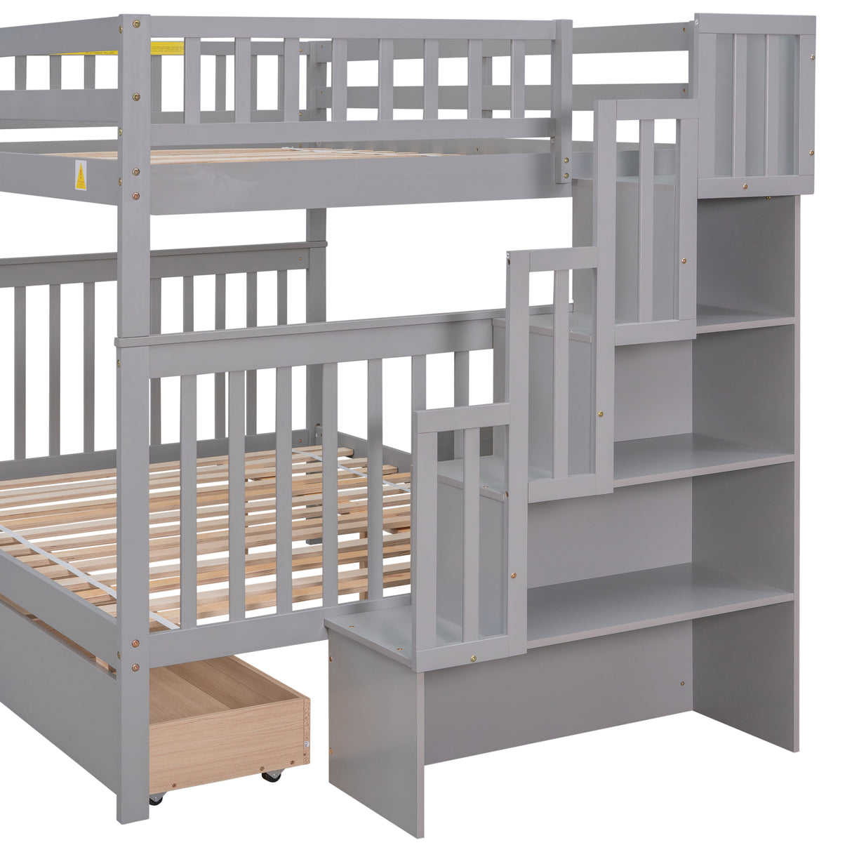 Full Over Full Bunk Bed with 2 Drawers and Staircases, Convertible into 2 Beds, the Bunk Bed with Staircase and Safety Rails for Kids, Teens, Adults, Grey - Home Elegance USA