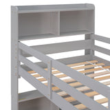 Twin Over Twin Bunk Beds with Bookcase Headboard, Solid Wood Bed Frame with Safety Rail and Ladder, Kids/Teens Bedroom, Guest Room Furniture, Can Be converted into 2 Beds, Grey - Home Elegance USA