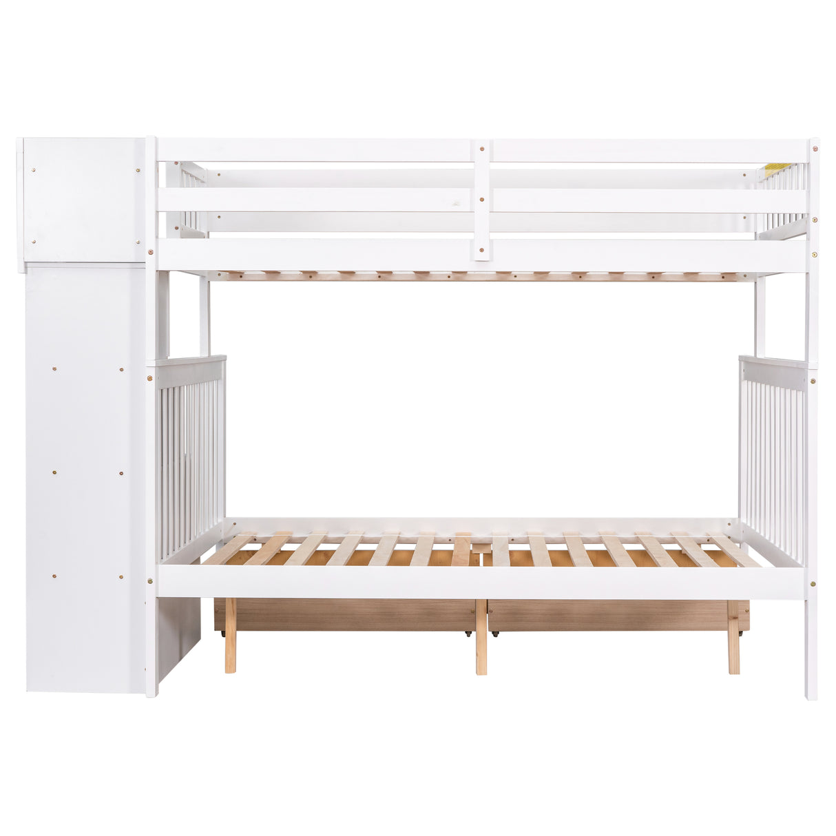 Twin Over Full Bunk Bed with 2 Drawers and Staircases, Convertible into 2 Beds, the Bunk Bed with Staircase and Safety Rails for Kids, Teens, Adults, White - Home Elegance USA