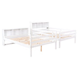 Full Over Full Bunk Beds with Bookcase Headboard, Solid Wood Bed Frame with Safety Rail and Ladder, Kids/Teens Bedroom, Guest Room Furniture, Can Be converted into 2 Beds, White - Home Elegance USA