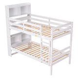 Twin Over Twin Bunk Beds with Bookcase Headboard, Solid Wood Bed Frame with Safety Rail and Ladder, Kids/Teens Bedroom, Guest Room Furniture, Can Be converted into 2 Beds, White - Home Elegance USA