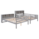 Full Over Full Bunk Beds with Bookcase Headboard, Solid Wood Bed Frame with Safety Rail and Ladder, Kids/Teens Bedroom, Guest Room Furniture, Can Be converted into 2 Beds, Grey - Home Elegance USA