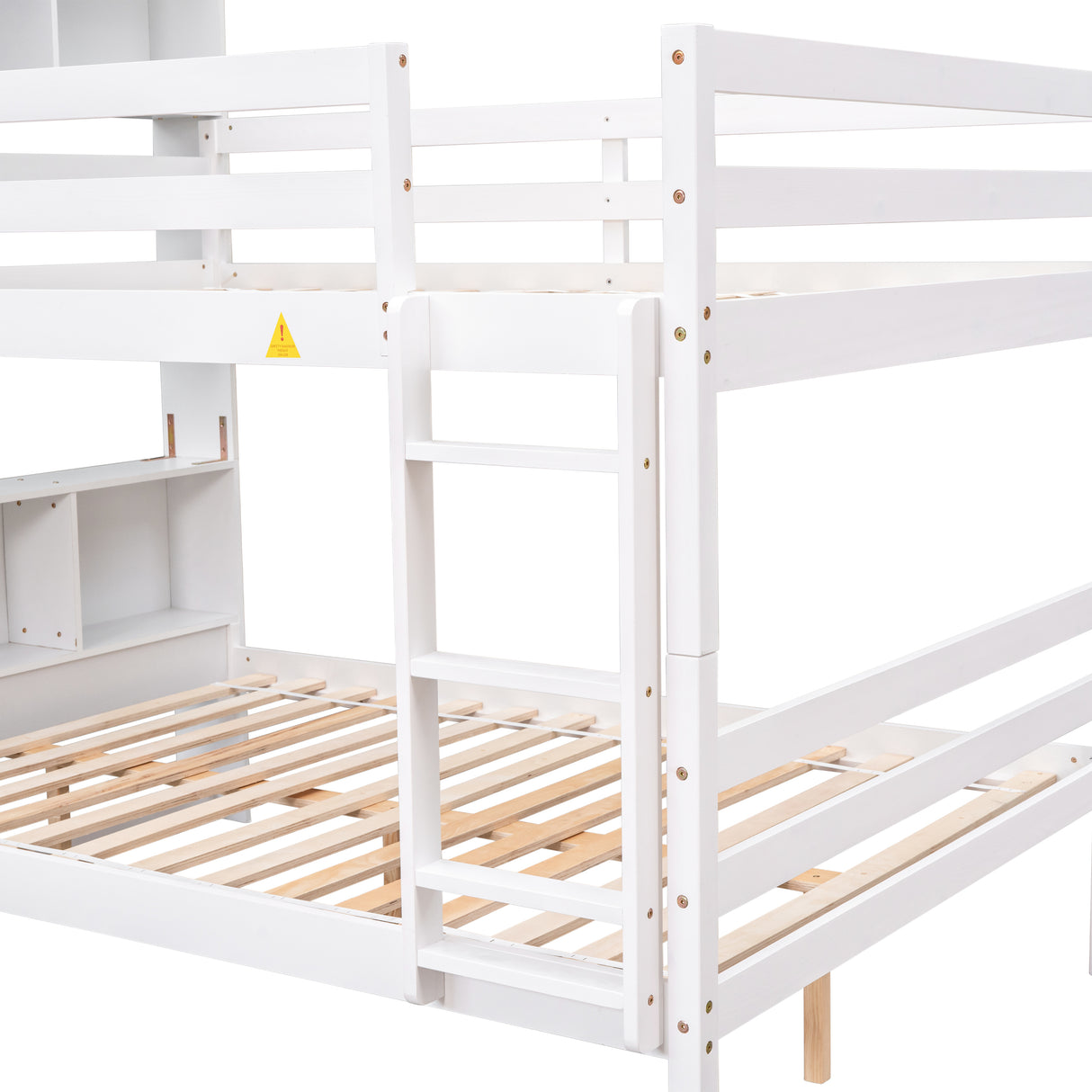 Full Over Full Bunk Beds with Bookcase Headboard, Solid Wood Bed Frame with Safety Rail and Ladder, Kids/Teens Bedroom, Guest Room Furniture, Can Be converted into 2 Beds, White - Home Elegance USA