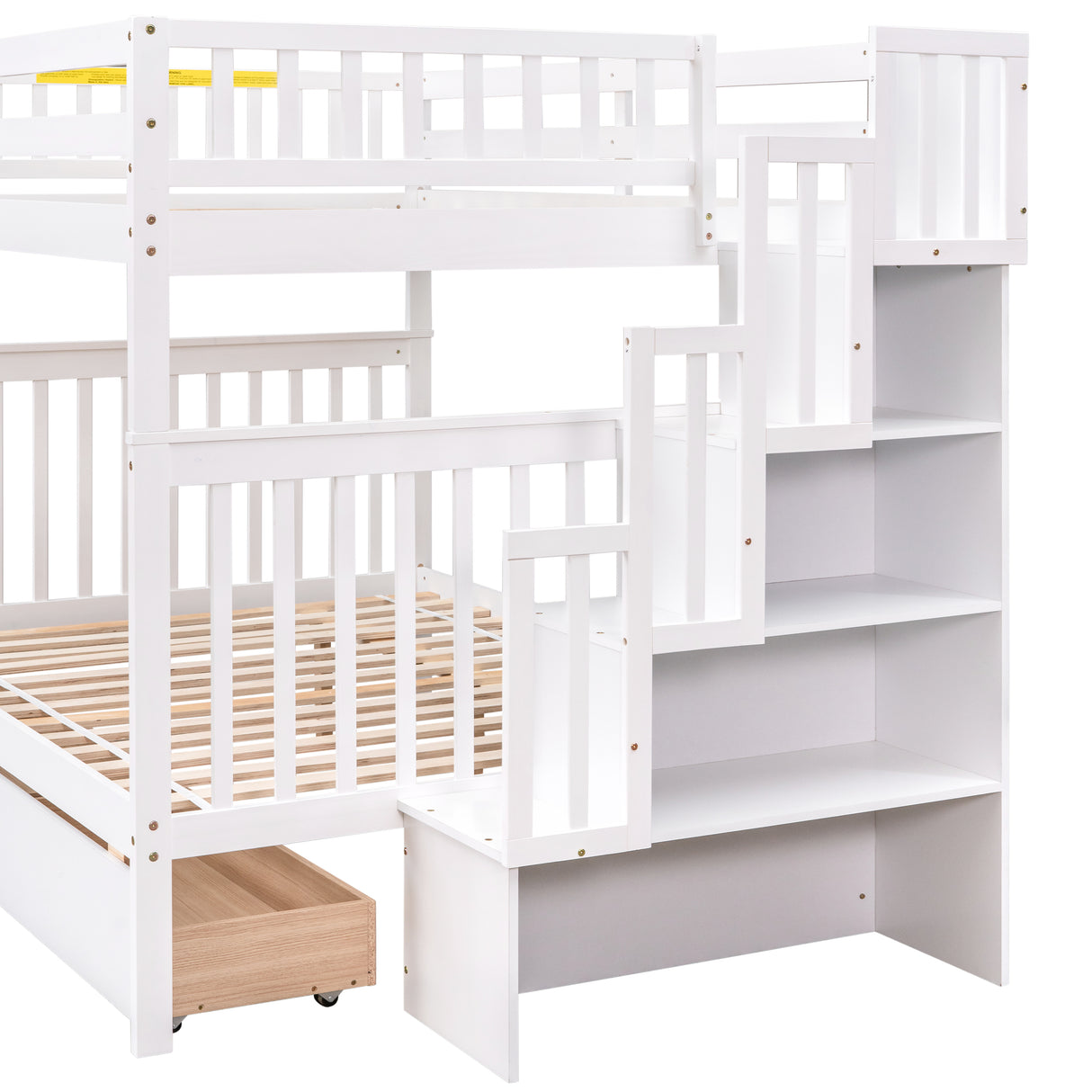 Full Over Full Bunk Bed with 2 Drawers and Staircases, Convertible into 2 Beds, the Bunk Bed with Staircase and Safety Rails for Kids, Teens, Adults, White - Home Elegance USA