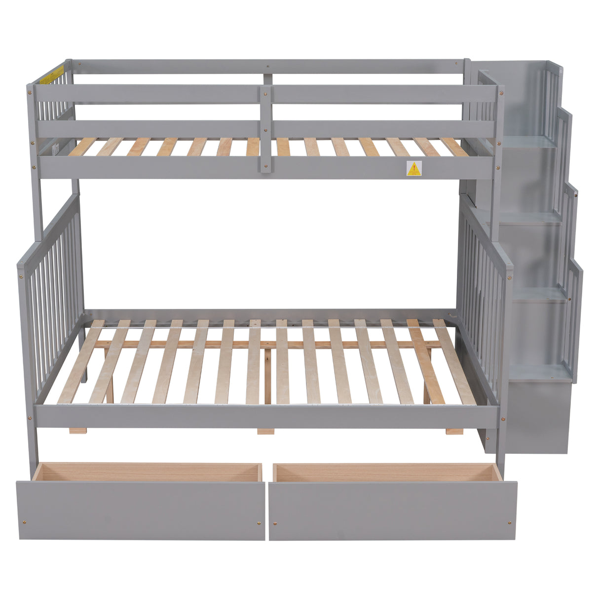 Twin Over Full Bunk Bed with 2 Drawers and Staircases, Convertible into 2 Beds, the Bunk Bed with Staircase and Safety Rails for Kids, Teens, Adults, Grey - Home Elegance USA