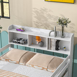 Full Over Full Bunk Beds with Bookcase Headboard, Solid Wood Bed Frame with Safety Rail and Ladder, Kids/Teens Bedroom, Guest Room Furniture, Can Be converted into 2 Beds, White - Home Elegance USA