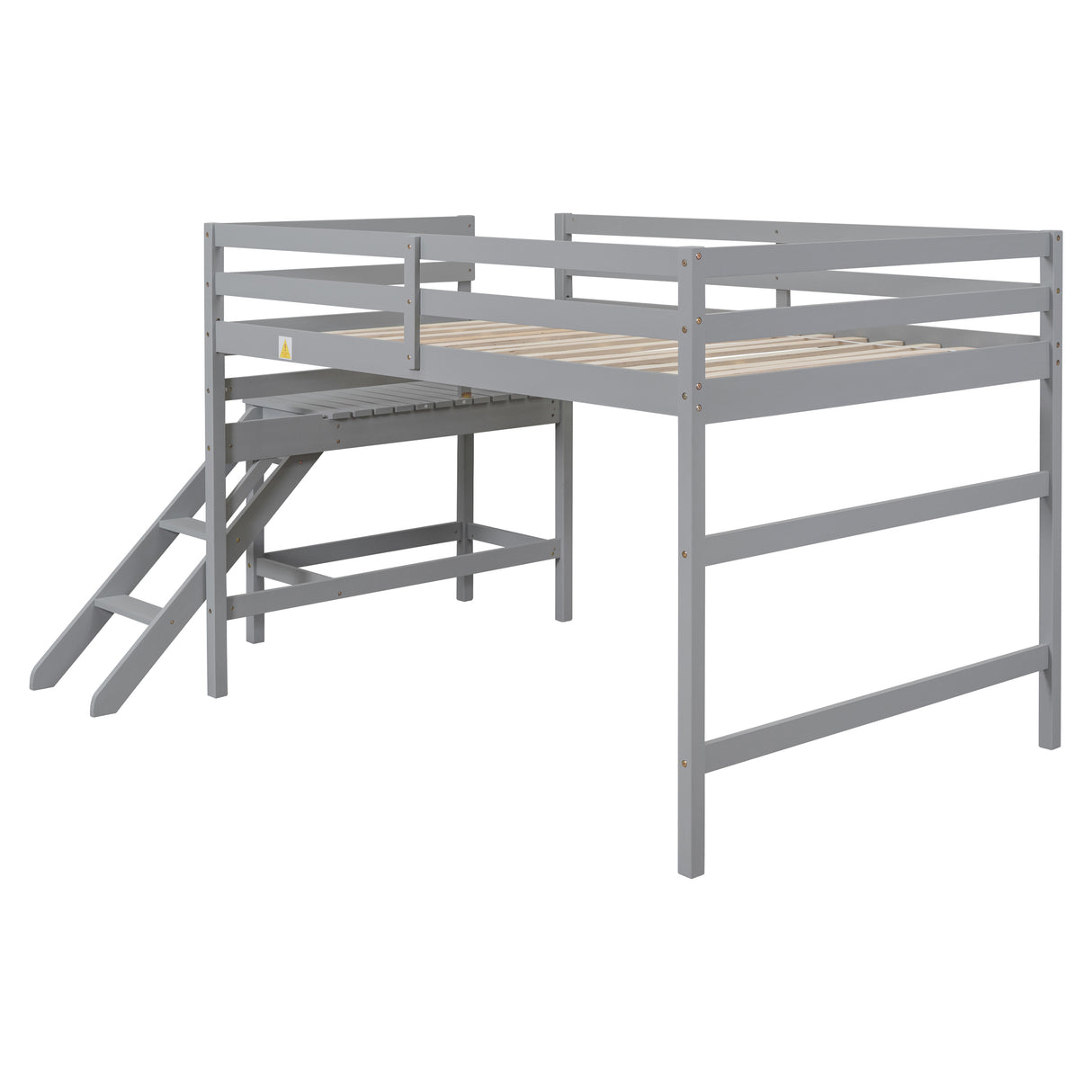 Full Loft Bed with Platform,ladder,Gray - Home Elegance USA