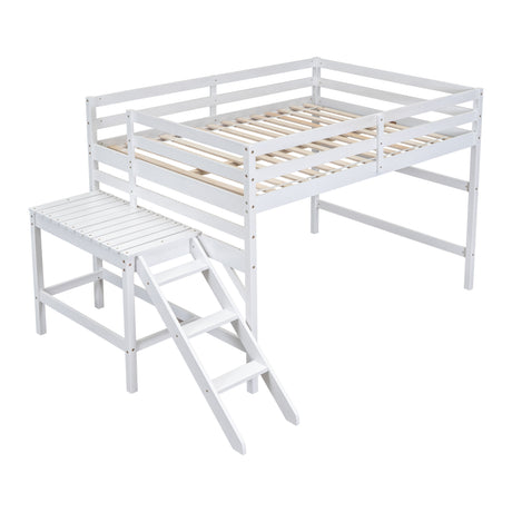 Full Loft Bed with Platform,ladder,White - Home Elegance USA