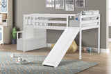 Loft Bed with Staircase, Storage, Slide, Twin size, Full-length Safety Guardrails, No Box Spring Needed, White (Old Sku:W504S00004) - Home Elegance USA