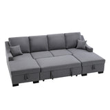 U_STYLE Upholstery Sleeper Sectional Sofa with Double Storage Spaces, 2 Tossing Cushions, Grey - Home Elegance USA